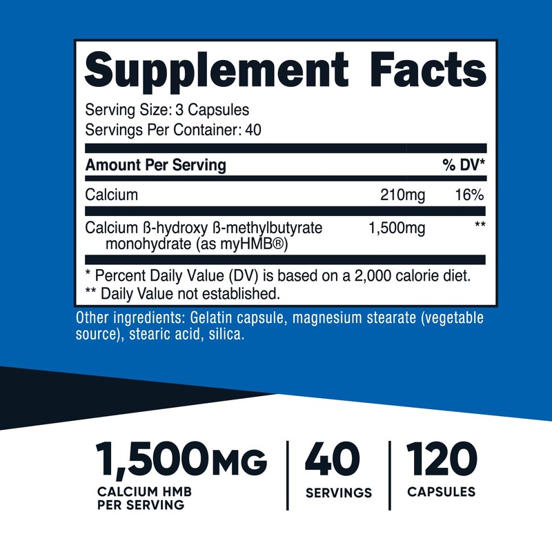 Nutricost myHMB Capsules 1,500MG Calcium HMB Per Serving, 120 Capsules,