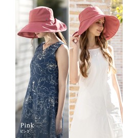 Loo&c Women's Hat, Large Size, Wide Brim Glacier Hat, 2-Way Wide Brim Hat, UV Protection, Cooling Sensation, Full Blackout, UV Protection, Spring and Summer, Includes Chin Strap, Pink
