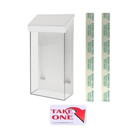 Outdoor Brochure Holder Holds 4" x 9" Graphic Rack Cards Wall Mount Box Includes Take One Sticker and Adhesive Strips Clear Acrylic with White Lid by Marketing Holders