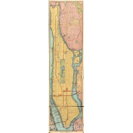 Historic 1908 Wall Map - [Rapid Transit map of Manhattan and Adjacent districts of New York City 12in x 44in