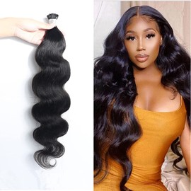 Beayhal I Tips Body Wave Microlink Human Hair Extensions Brazilian 100% Real Human Hair Bundles Itips Micro Beads Body Wave Bulks Pre Bonded Keratin Stick Tipped Hair Extensions 100 Strands 100g 22"