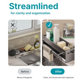 Euthymiaze Kitchen Sink Caddy Organizer - Stainless Steel Dish Soap Brush Holder Countertop Sink Organizer for Kitchen Organizers and Storage (GreyLarge)