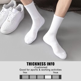 MUQU Mens White Crew Socks - Cushioned Sports Athletic Socks For Walking Hiking Running 6 Pairs