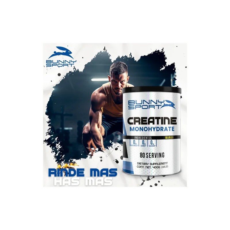 Creatina Monohidratada Bunny Sport de 400g Sabor Mango para Rendimiento