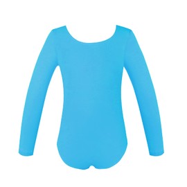 Girls Long Sleeve Team Basic Leotards For Kids, Cerulean, 4-6 Años