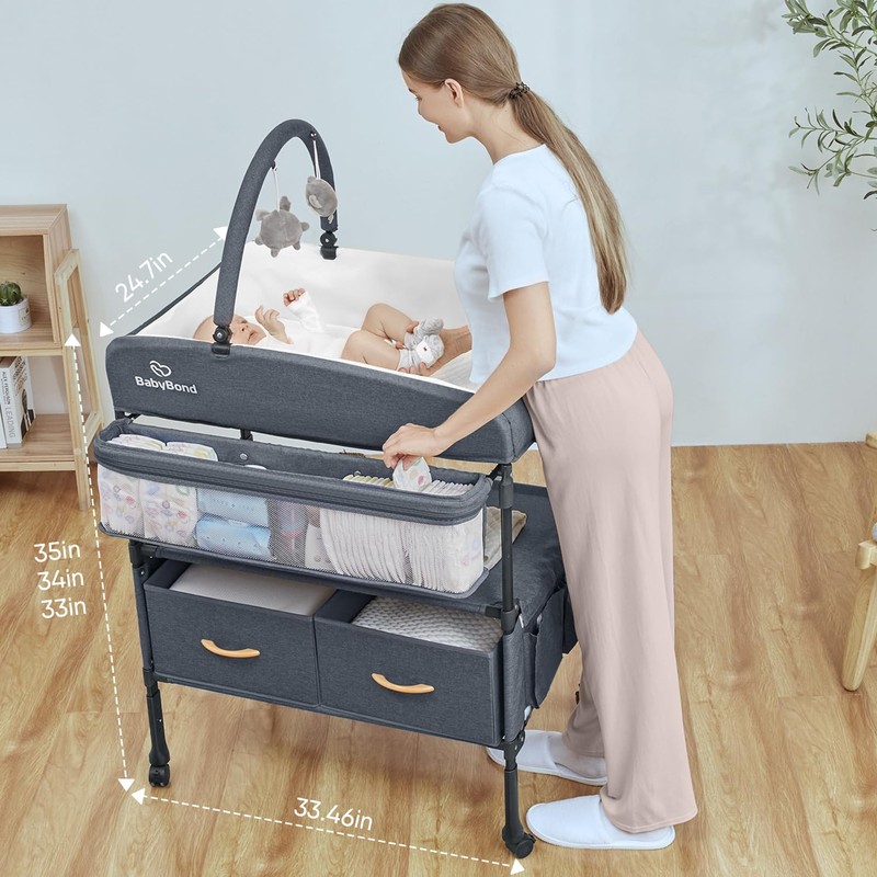 Portable Baby Changing Table with 2 Storage Baskets, BabyBond Foldable