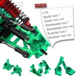 Rcarmumb Upgrades Part for 1/10 Slash 4x4 VXL,Stampede 4X4 VXL,Rustler 4X4 VXL,Hoss 4X4 VXL,Alloy Front Rear Suspension Arm & Steering Blocks Caster Blocks C-Hubs Stub Axle Carriers,Green
