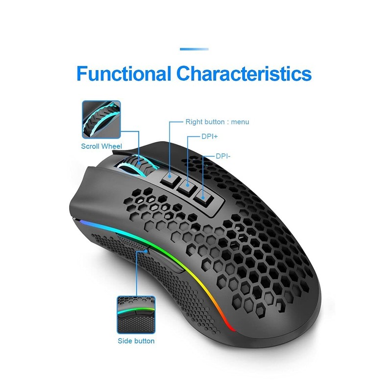 Redragon Mouse inalambrico Gamer Ligero RGB Storm Pro conexión 2.4
