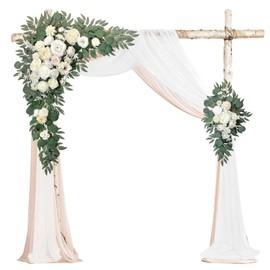 BMQDSM Faux Flowers Arch Flowers with Drapes (Set of 5) Wedding Decor and Wedding Arch Draping Artificial Flower Arrangements Wedding Decorations for Reception Wedding (White)