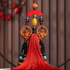 JBRUN Car Hanging Decoration, Rearview Mirror Decorations, Chinese Traditional Style Crystal Tassel Dangling Ornaments, Home Decoration for Luck Safety Blessing (C)