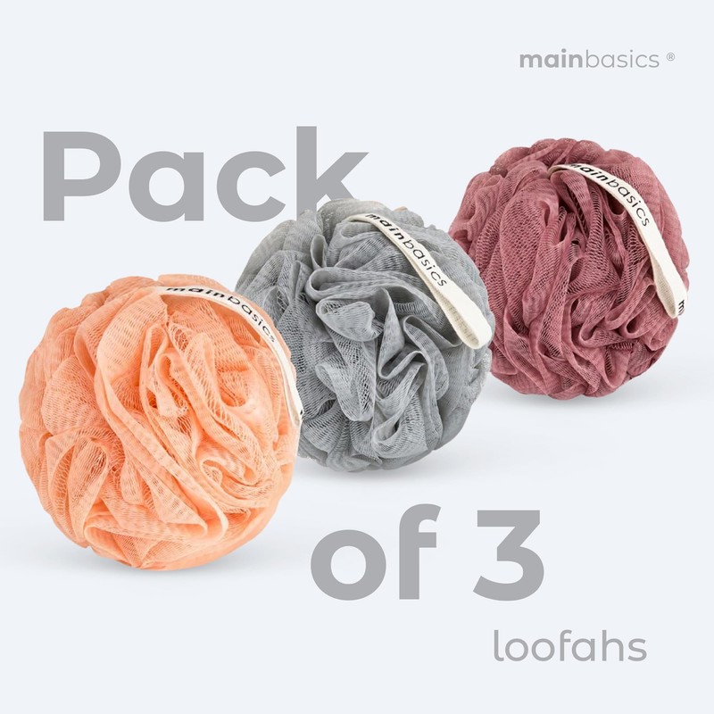 MainBasics Bath Shower Loofah Sponge Pouf Body Scrubber Exfoliator Body