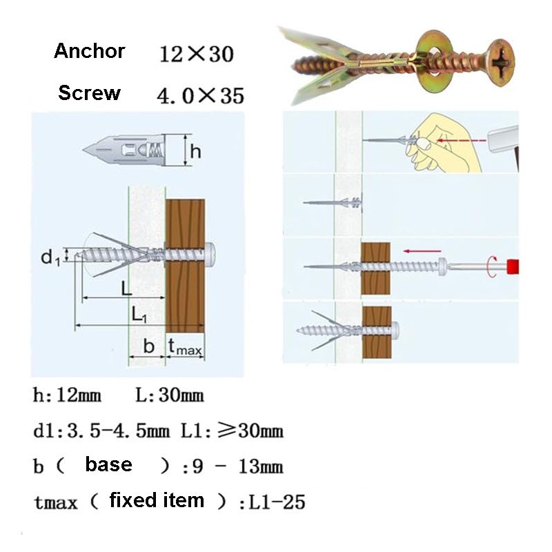 zalati Hammer Drive Anchor 60pcs Drywall Self-Drilling Anchor Screws Anchor
