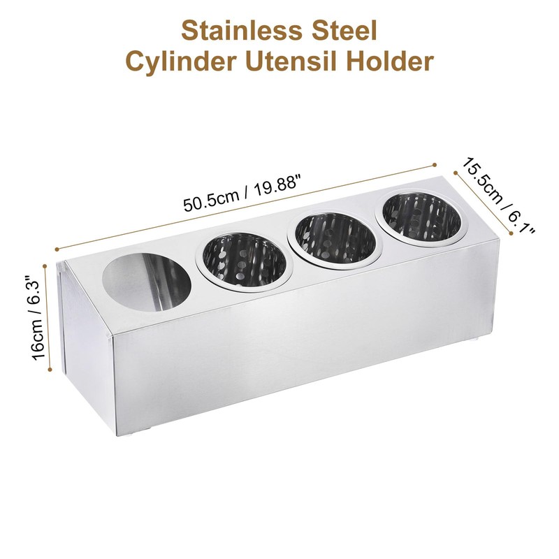 uxcell Commercial Utensil Holder, Stainless Steel Cylinder Flatware Silverware Utensil