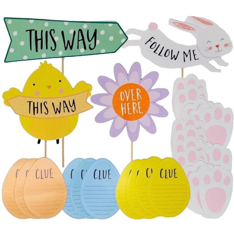 Easter Egg Hunt Kit 5 Signs, 20 Bunny Feet &