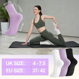 Zuimei 3 Pairs Pilates Socks Yoga Socks Non Slip for Women Reformer Pilates Grip Sock Anti Slip for Yoga Trampoline Ballet Hospital Home