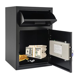 COFECO Safe Box, 0.71 Cubic Drop Slot Safe with Digital Keypad Security Key Lock, and Keys, Cash Depository Safe for Home Hotel Jewelry Money Storage Safety Box (Fingerprint, Key, Password)