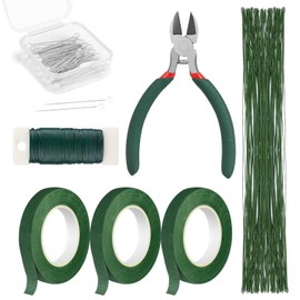 OINETRK Floral Arrangement Kit with Green Tape and Wire, Wire Cutter, Boutonniere Flower pin for Wreath Making Supplies