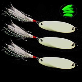 OROOTL Fishing Spinners Spoons, Casting Fishing Lures Bait Jig Luminous Spinnerbait with Treble Hooks Feather Spinners for Trout Bass Salmon Crappie Walleye