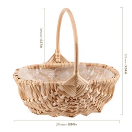 HEIHAK 2 Pack Wicker Basket with Handle, Foraging Basket with Plastic Liner, Wicker Shopping Basket Wedding Flower Basket for Home Party Decor