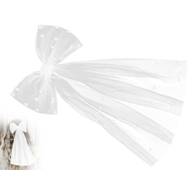 Lhbwhiz Bridal Hair Bow Veil, Short Wedding Veil, White Pearls Tulle Hair Accessories with Butterfly Hair Clip, Bridal Party Decoration, for Women Bridal Accessories