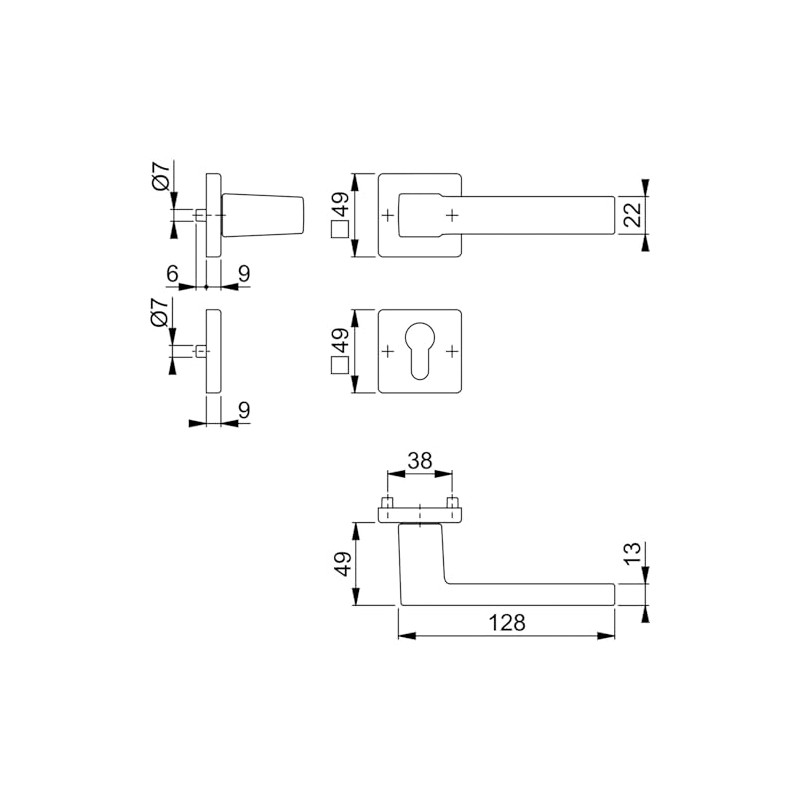 HOPPE 12248186 Lever 52-57, AL3 Handle Set Austin-on Rosette PZ,