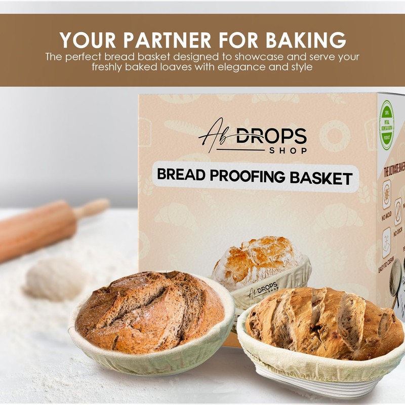 Premium Bread Banneton Proofing Basket Set of 2, 10 inch