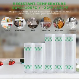 Anysea Vacuum Sealer Food Saver Bags - Sac Sous Vide Rouleau Alimentaire,8 11 inch 10 feet 5 Rolls, BPA Free Vacuum Seal Rolls for Commercial/Family,Seal a Meal Vacuum Sealing Bags