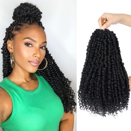 Beyond Beauty Passion Twist Hair ,14 Inch Water Wave Pre Looped Passion Twist Crochet Hair ,Pre-twisted Passion Twist Bohomian Braids Crochet Hair Extension for Black Women 10 Packs 1B