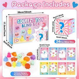 Valentine's Day Blind Box Gifts 24-Pack Mochi Squishies Toys with Mystery Box Greeting Cards for Boys Girls Bulk Valentines Day Gift Exchange Preschool Kindergarten Classroom Party Favors springtok
