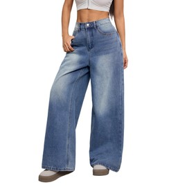 OYICAI Womens Baggy Jeans Wide Leg Denim Pants Y2k 90s Vintage Hip Hop Loose Long Trousers Streetwear High Waist Retro Casual 2000s Oversized Extreme Motion Jinco Skater,J34 Blue,Small