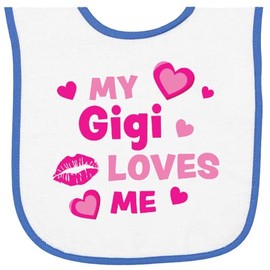 inktastic Valentine's Day My Gigi Loves Me Hearts and Lips Baby Terry Cloth Bib White and Royal 3e189