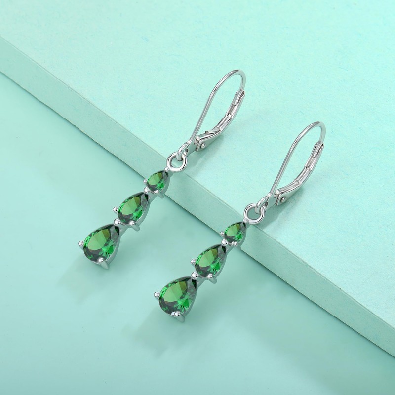 Starchenie Teardrop Dangle Earrings Sterling Silver Leverback Earrings Emerald Jewelry