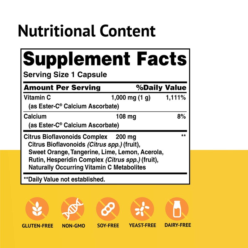 Ester-C with Citrus Bioflavonoids Capsules - 24-Hour Immune Support, Gentle