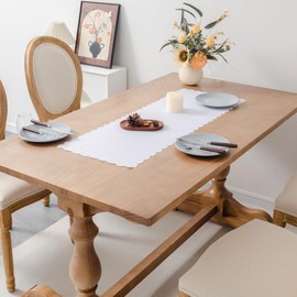 YZKITM Small Solid White Farmhouse Scalloped Table Runner Washable Polyester Cute Everyday Decorative Table Runners 36 Inches Long for Nightstand Bedroom Wedding and Party 13x36 Inchs