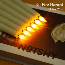 Homemory 3 Pcs Waxy Flameless Taper Candles with Remote, Flickering Battery Operated Classic Tall Candles for Home, Wedding, Party, Ivory, 9.6 inches