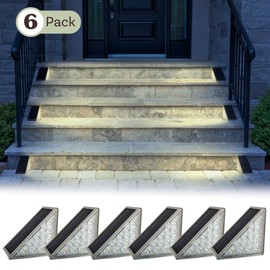 Pure Garden Solar Step Lights for Outside 6-Pack - LED Solar Stair Lights Outdoor Waterproof IP67 Outdoor Lighting for Walkways, Deck, Front Door Entryway, Garden Pathways, or Porch