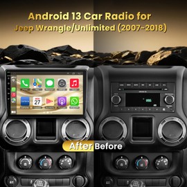 Android 13 Car Radio Stereo for Jeep Wrangler JK (2007-2018), 4G RAM+64G ROM, 10.2 Inch IPS Touch Screen with Wireless Carplay/Android Auto,GPS, WiFi, Bluetooth5.2, Support FM/DVR/DSP