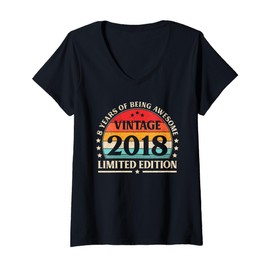 Womens Vintage 2018 Limited Edition 8 Year Old Gifts 8th Birthday V-Neck T-Shirt