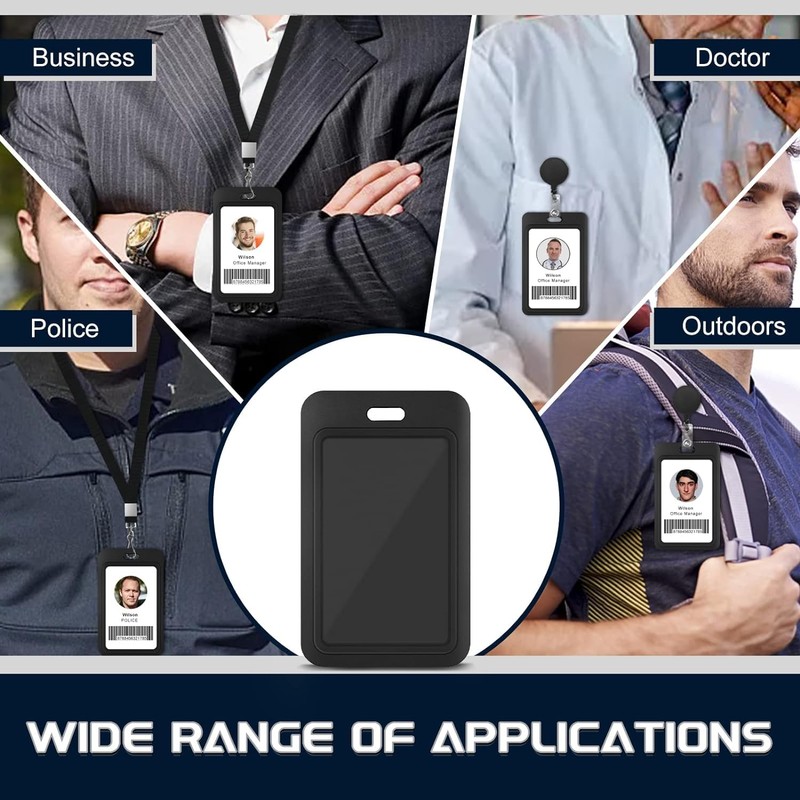 3 Pack Sliding ID Badge Holders Black Plastic Vertical ID