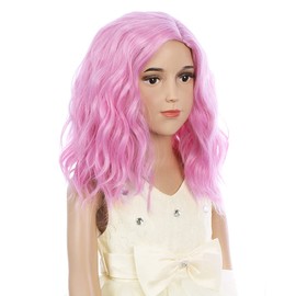PATTNIUM Kids Light Pink Wig Short Wavy Wig Pink Wig Cosplay Party Girls Pink Wig Heat Resistant Synthetic Wig (Light Pink)