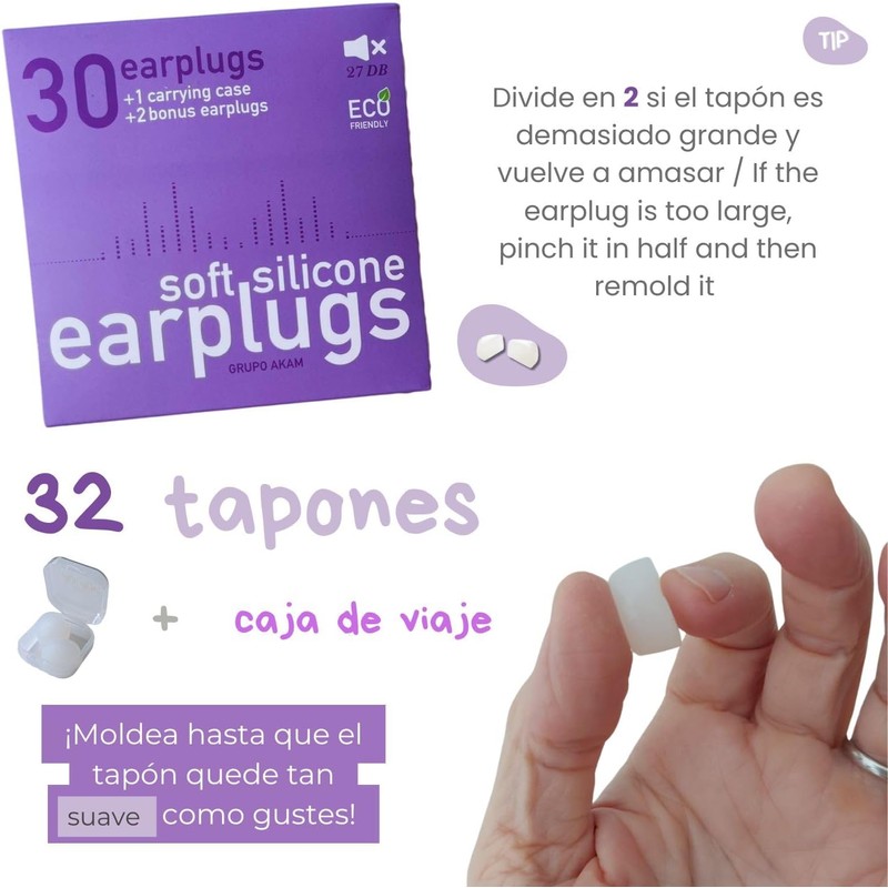 AKAM 32 Tapones de Silicona Premium para Dormir, Nadar y