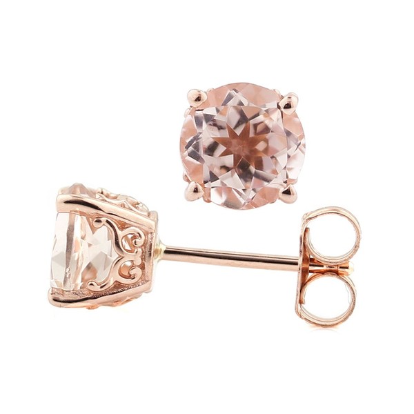 Solid 14k Rose Gold Morganite Stud Earrings (5mm round, 1.0cttw)