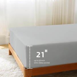 GOKOTTA Extra Deep Pocket Full Size Fitted Sheet Only - Fits Up to 21 Inches, Fitted Sheet with Elastic Corner Straps - 100% Rayon Derived from Bamboo, Soft Bottom Sheet, Grey