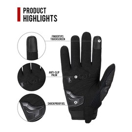BORLENI Motorcycle Gloves Breathable Motorcycle Gloves Leather Full Finger Knuckle Protection Pad Touchscreen