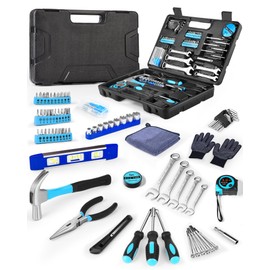 COJOSQC Essential Man's Small Tool Box Kit for House, New Home Toolbox Socket Wrench Set, Mini Men's Car Mechanic Pliers Hammer Toolset, Home Repair Basic Car Body Tool (Tool Kit - Blue)