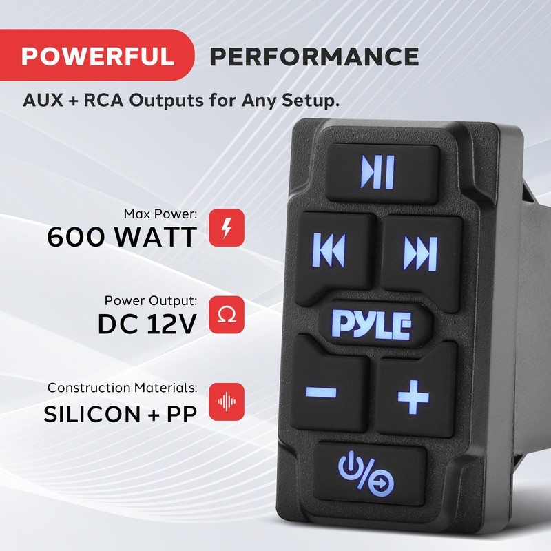 Pyle Rocker Switch Wireless BT Audio Controller, Waterproof Rated Marine