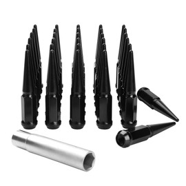 DYNOFIT 9/16-18 Wheel Spike Lug Nuts, 32x Chrome 9/16 inchx18 Lug Nut with 1 Socket Key, DYNOFIT 4.4'' Tall Closed End Lug Nuts for 1994-2011 Dodge Ram 1500 2500 3500/1988-1998 F250 F350