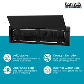 Keypak 10.62" (27cm) Door Letterbox – Adjustable Letter Box for UPVC Composite Timber Doors, Fits 40–80mm Thick Doors, Anti-Snap Flap, Internal Draught Excluder (Black)