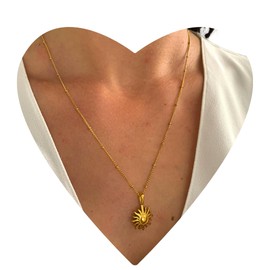 NataschaWoge® Sun Minimalist Jewellery Stainless Steel Gold Rose Gold Silver Chain Necklace + Pendant Gift for Her Hollow Sun Gold Chain, Stainless Steel