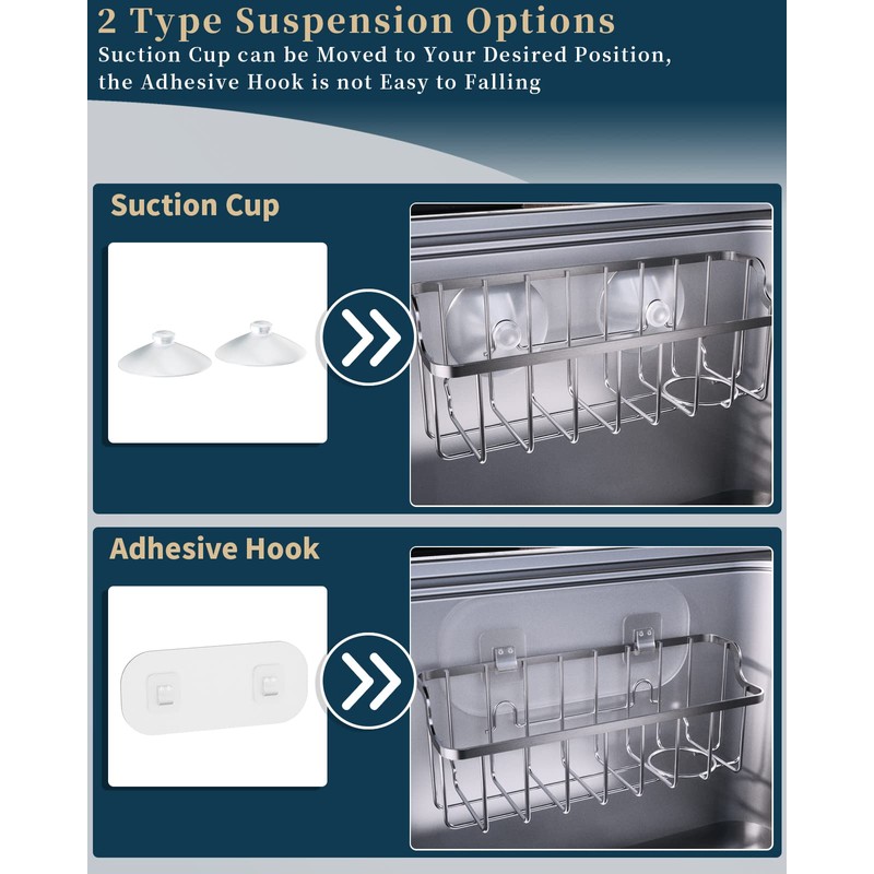 Consumest Sponge Holder for Kitchen Sink with Adhesive Hook &